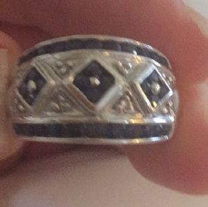 10k White Gold Sapphire/Diamond Cigar band